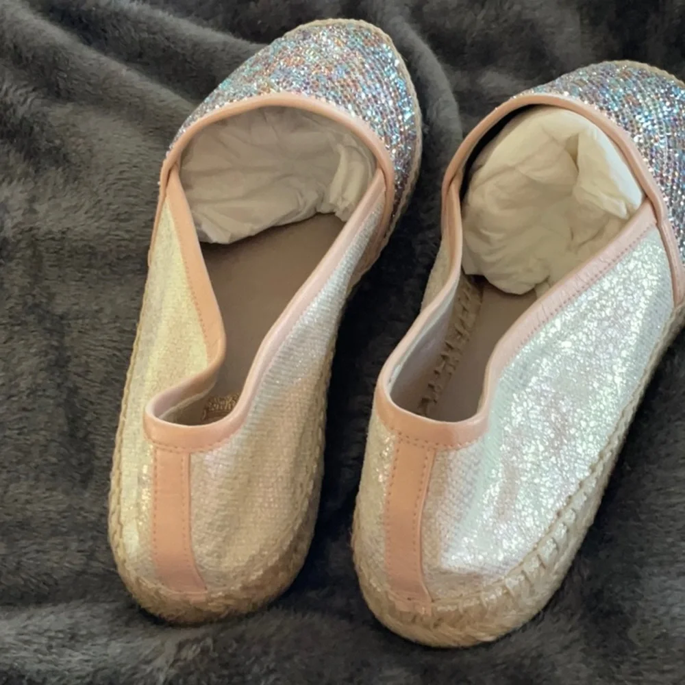 NWT RENE CAOVILLA PALE PINK JEWELED AND SHIMMER ESPADRILLES EU41 US10
